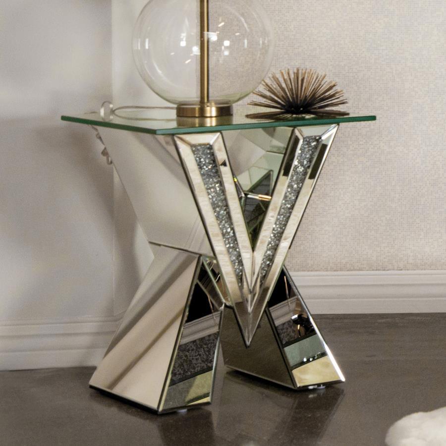 Taffeta - Glass Top Mirrored Acrylic Table End Tables by CoasterElevations - Walls Furniture & Mattress