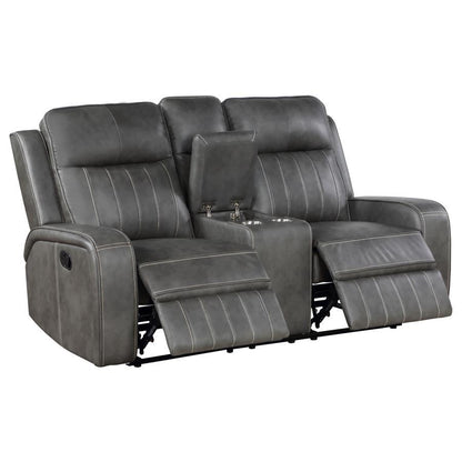 Raelynn - Upholstered Track Arm Motion Loveseat - Gray Reclining Loveseats by Coaster Fine Furniture - Walls Furniture & Mattress