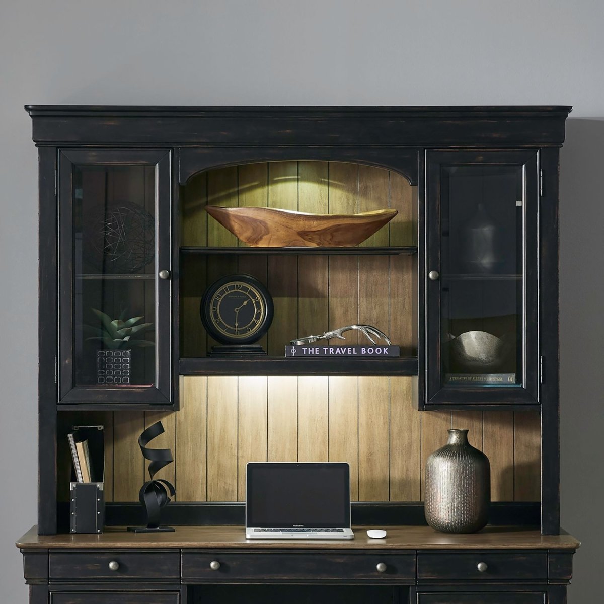Meritage - Jr Executive Credenza Hutch - Aged Charcoal Hutches by Liberty Furniture - Walls Furniture & Mattress