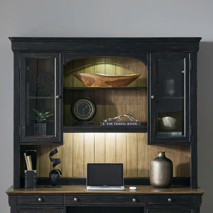 Meritage - Jr Executive Credenza Hutch - Aged Charcoal Hutches by Liberty Furniture - Walls Furniture & Mattress