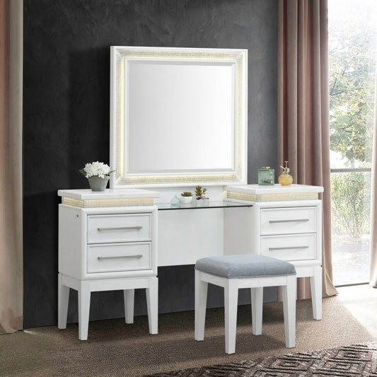 Reflections - 3 Piece Vanity Set - Pearl White & Rhinestone Vanity Sets by Liberty Furniture - Walls Furniture & Mattress