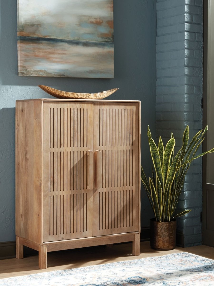 Pellamour - Natural Brown - Bar Cabinet Wine Cabinets by Signature Design by Ashley® - Walls Furniture & Mattress