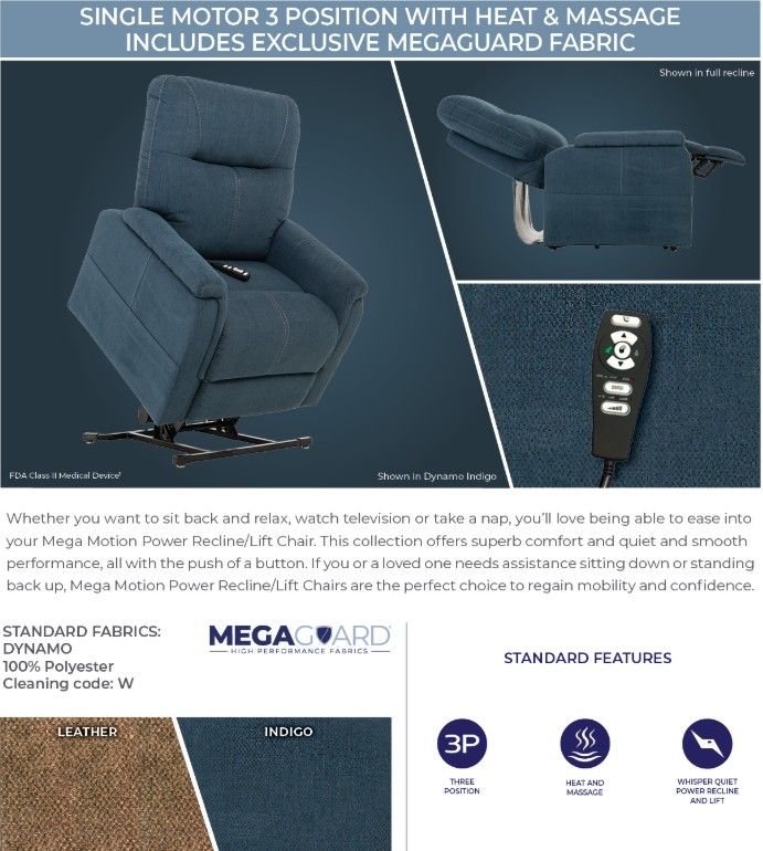 TRIO INVIGORATE Dynamo Heat & Massage Antimicrobial Lift Chair