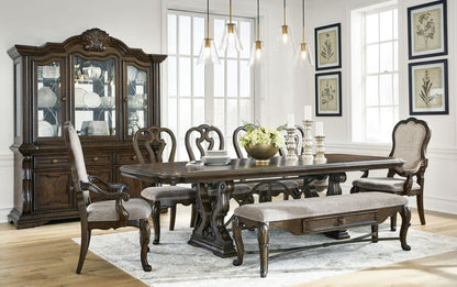 Maylee - 11 Pc. - Dining Extension Table, 4 Side Chairs, 2 Arm Chairs, Storage Bench, Buffet And Hutch - Dark Brown 8 + Piece Dining Room Sets by Signature Design by Ashley® - Walls Furniture & Mattress