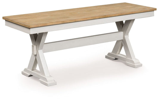 Purlaney - Antique White / Natural - Large Dining Room Bench Dining Benches by Signature Design by Ashley® - Walls Furniture & Mattress