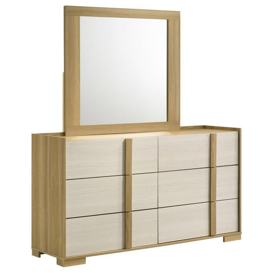 Hyland - 6 - Drawer Dresser With Mirror - Natural Dresser & Mirror by Coaster Fine Furniture - Walls Furniture & Mattress