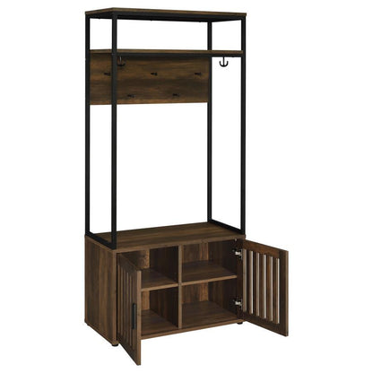 Quincy - 2 Door Coat Rack Hall Tree Storage Bench - Dark Pine Hall Trees by Coaster Fine Furniture - Walls Furniture & Mattress