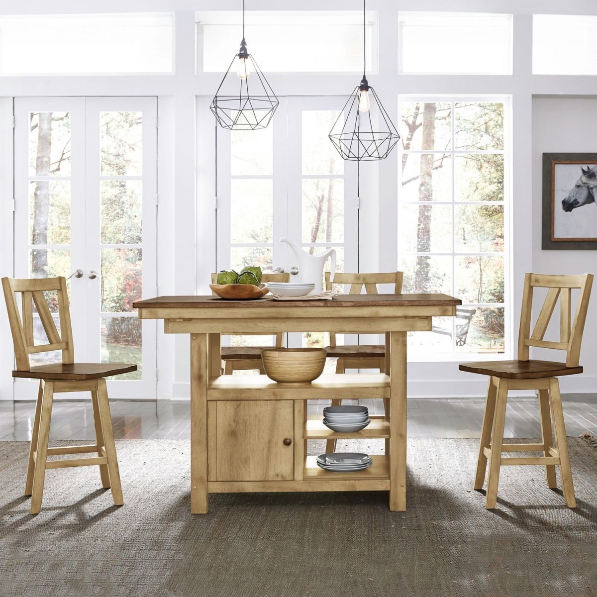 Lindsey Farm - 5 Piece Gathering Table Set - Natural & Brown 5 Piece Dining Room Sets by Liberty Furniture - Walls Furniture & Mattress