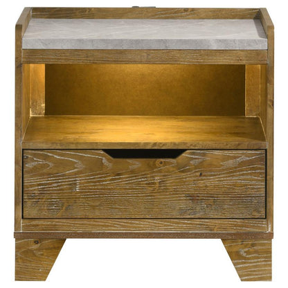 Henderson - 1 - Drawer LED Nightstand Bedside Table - Medium Oak Nightstands w/ Charging Stations by Coaster Fine Furniture - Walls Furniture & Mattress