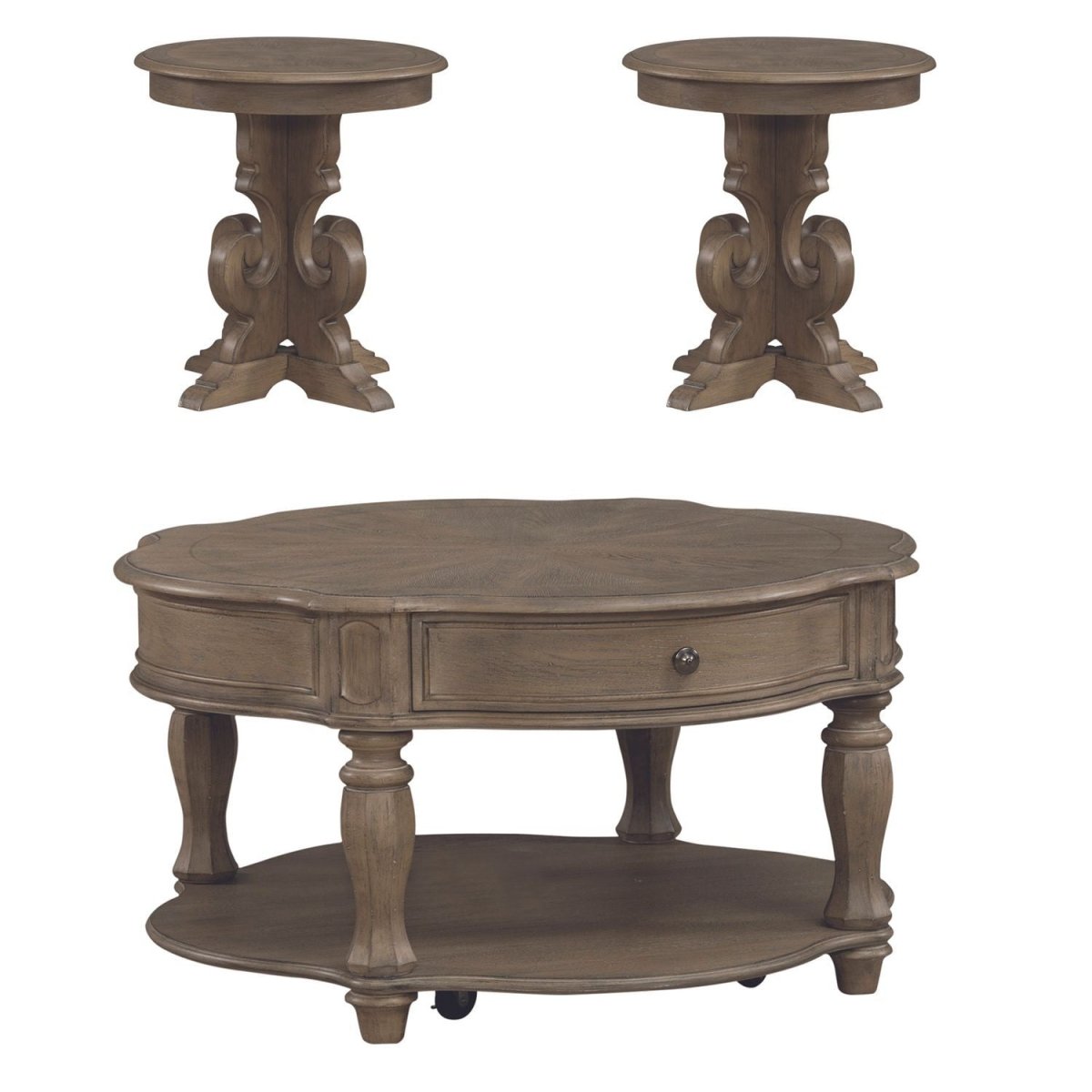 Magnolia Manor - 3 Piece Table Set (Round End Table) - Light Brown Table Sets by Liberty Furniture - Walls Furniture & Mattress