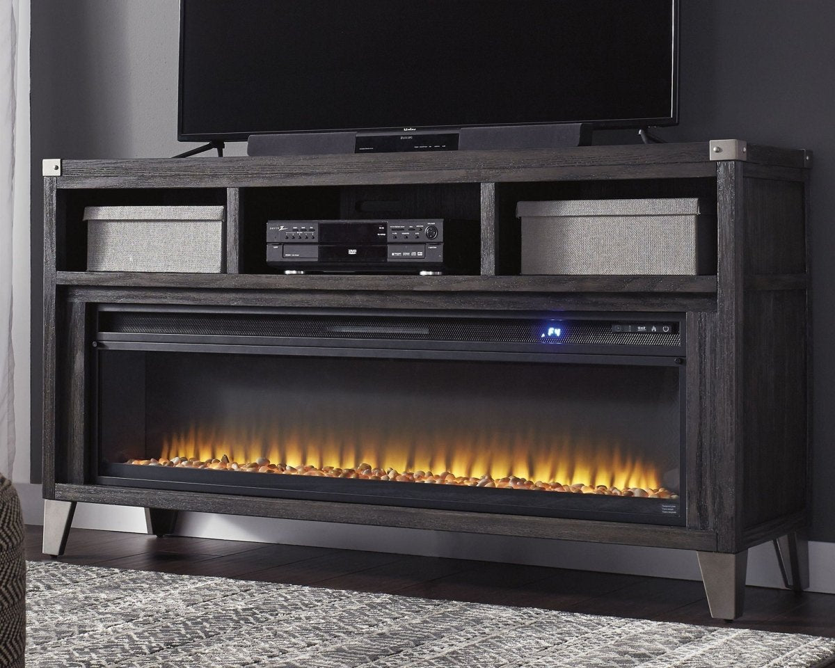 Todoe - 2 Pc. - 65" TV Stand With Wide Fireplace Insert - Gray Fireplace TV Stands by Signature Design by Ashley® - Walls Furniture & Mattress