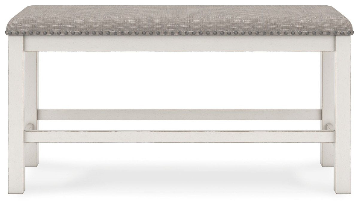 Robbinsdale - Dbl Counter Height Upholstered Dining Bench - Antique White Counter Benches by Signature Design by Ashley® - Walls Furniture & Mattress